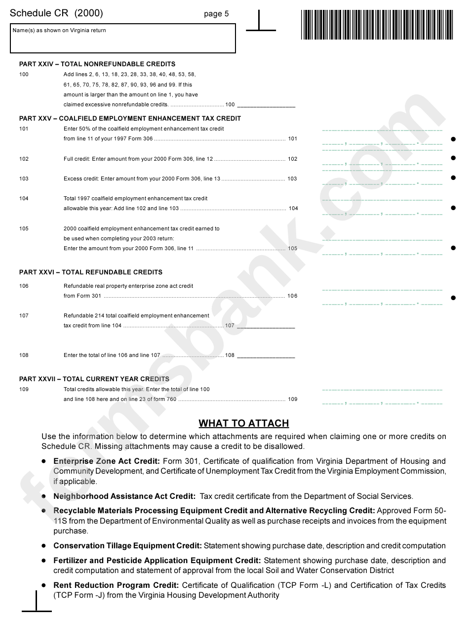 Schedule Cr Credit Computation Form 2000