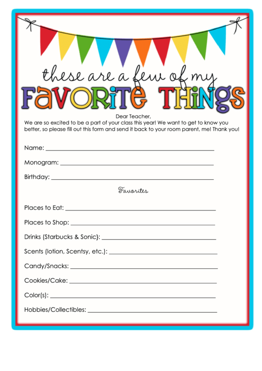 These Are A Few Of My Favorite Things Template Writing Template