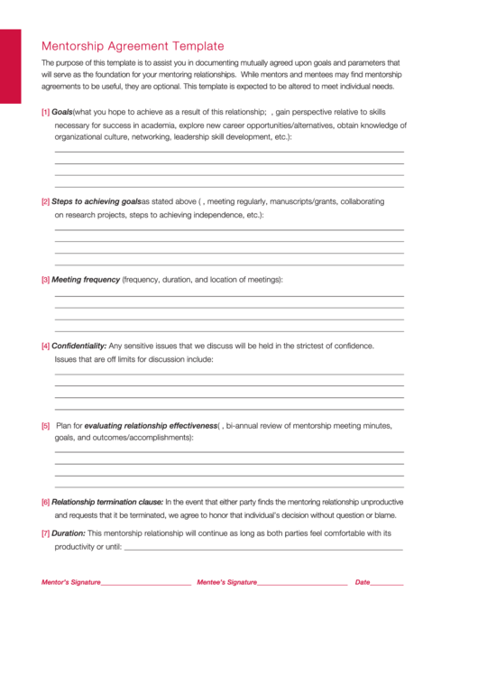 Mentorship Agreement Template Printable pdf