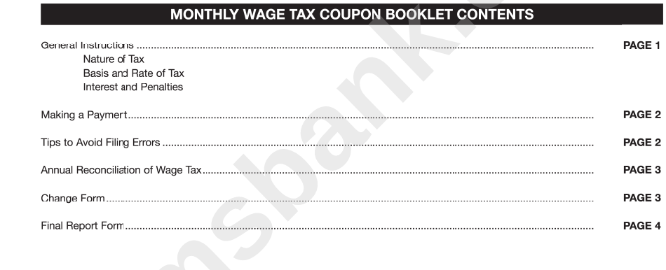 Monthly Wage Tax Coupon Book - 2016