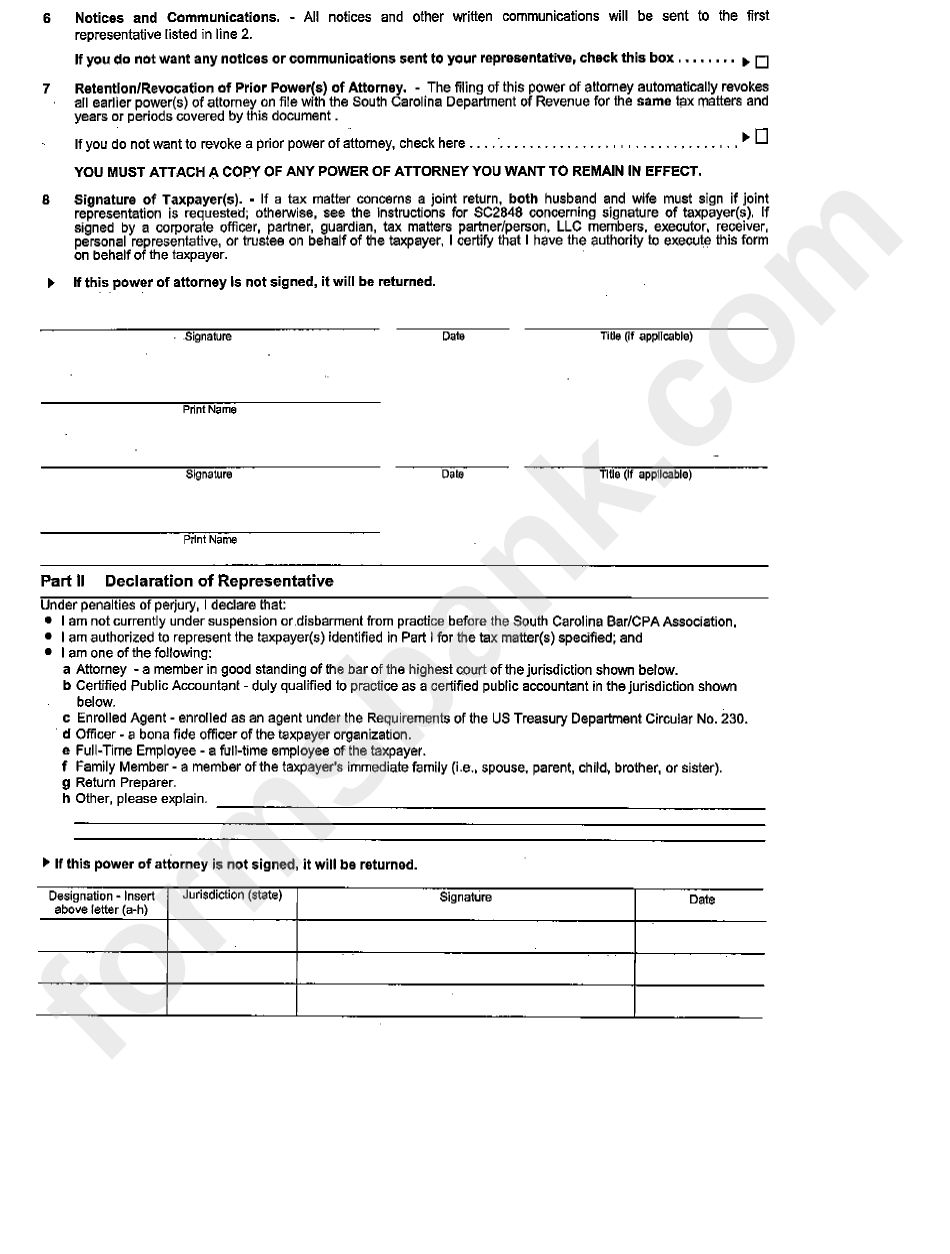 Form - Sc2848 - Power Of Attorney And Declaration Of Representative