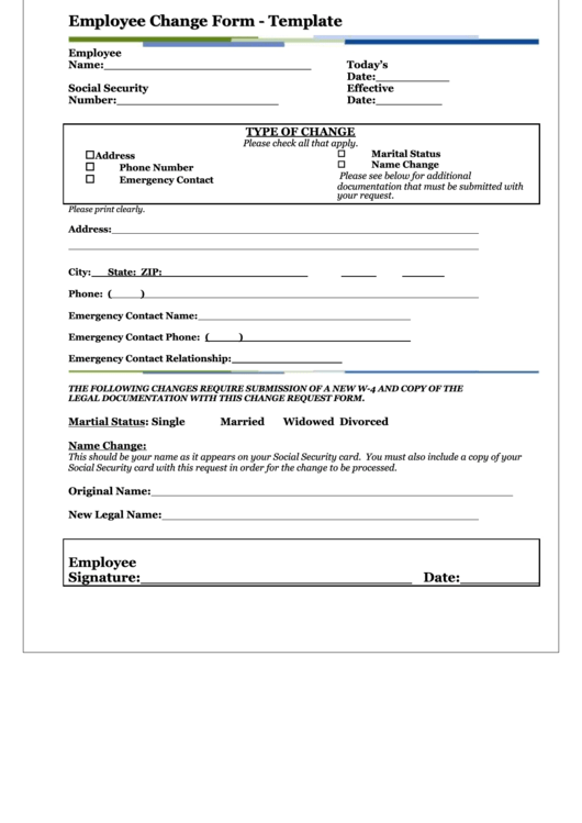Employee Change Form-Template Printable pdf