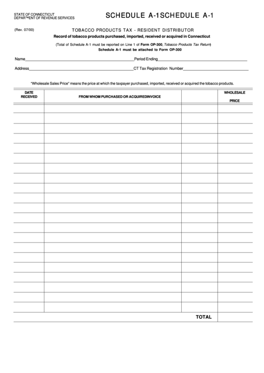 Schedule A-1 - Tobacco Products Tax - Resident Distributor Printable pdf