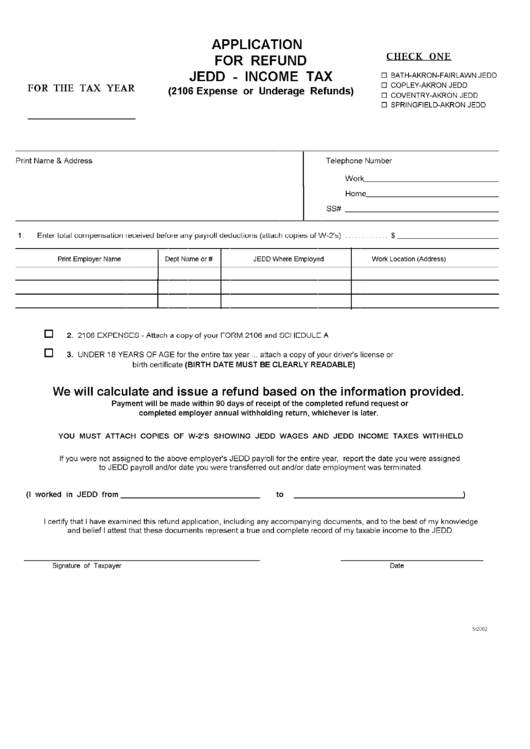 Application For Refund Jedd - Income Tax 2002 Printable pdf