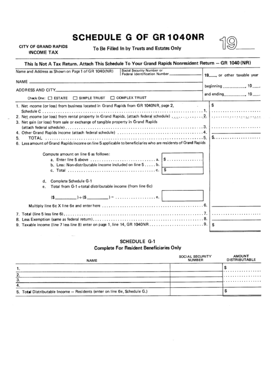 Scheldule G Of Gr 104onr - City Of Grand Rapids Income Tax Printable pdf
