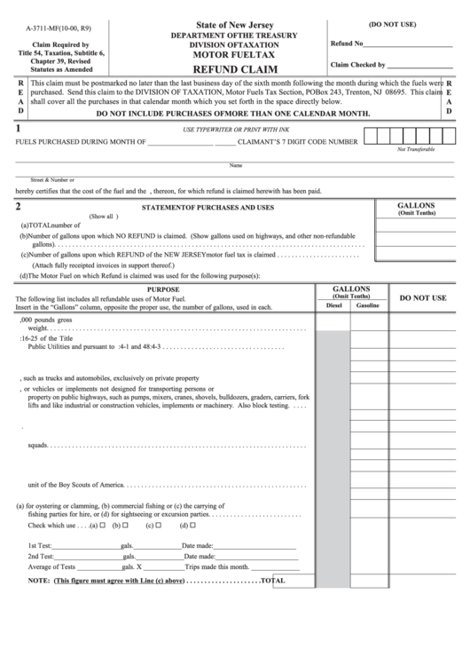 Fillable Form A 3711 Mf Refund Claim Motor Fuel Tax 2000 Printable 