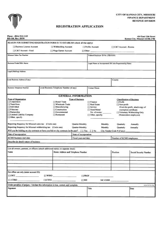 Form Rd-109 - Registration Application - Kansas City, Missouri ...