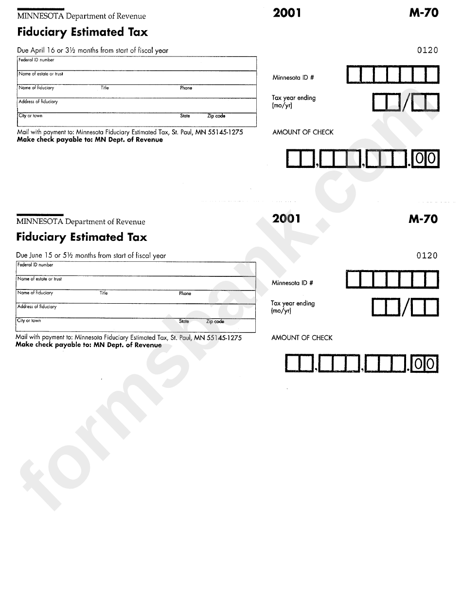 Form M-70 - Fiduciary Estimated Tax - Minnesota Department Of Revenue - 2001