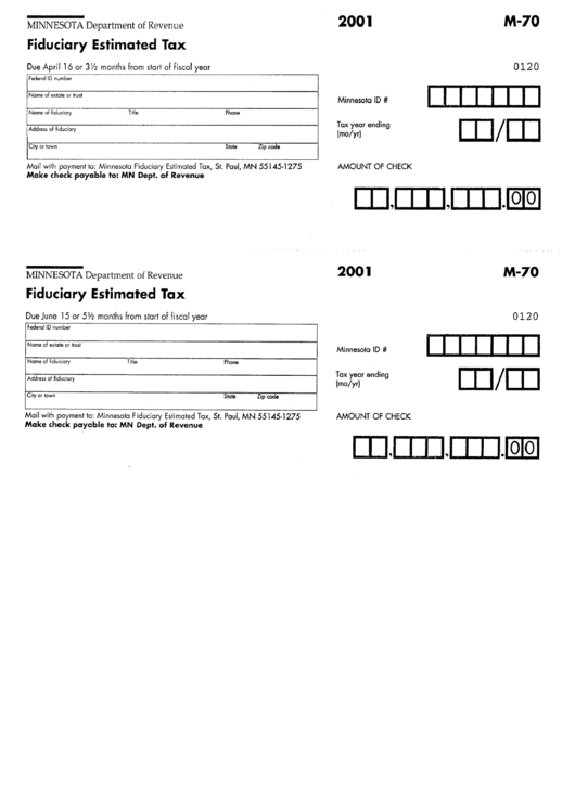 Form M-70 - Fiduciary Estimated Tax - Minnesota Department Of Revenue - 2001 Printable pdf