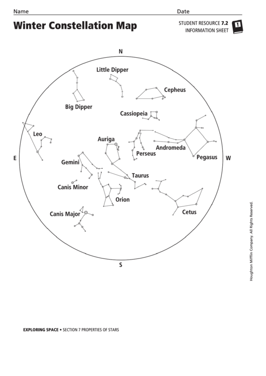 Winter Constellation Map Template Printable pdf
