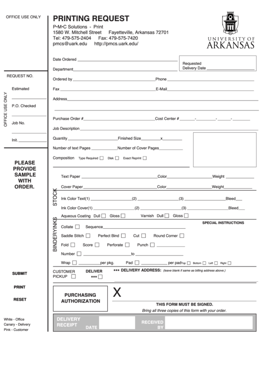 Fillable Printing Request Form Printable pdf