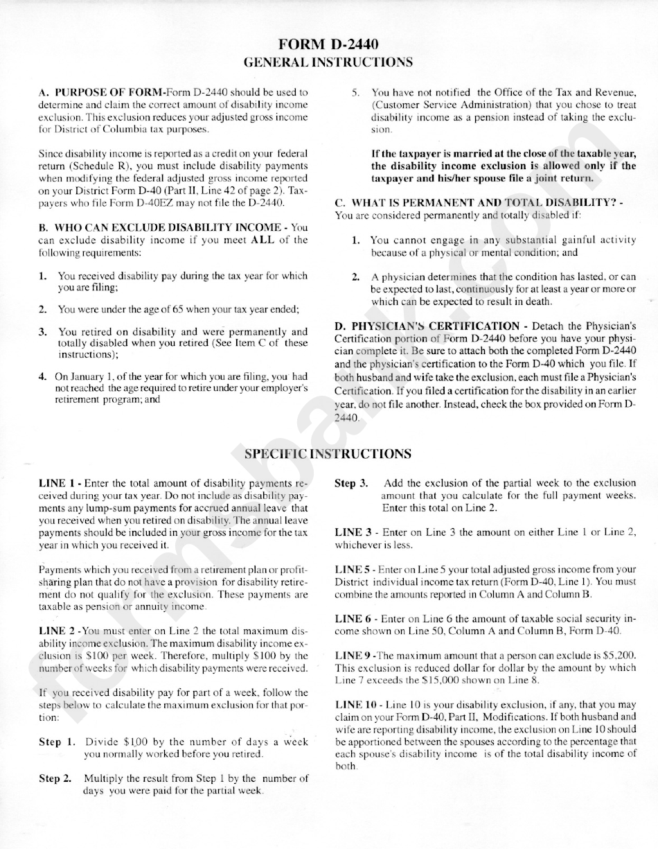 Form D-2440 - Disability Income Exclusion