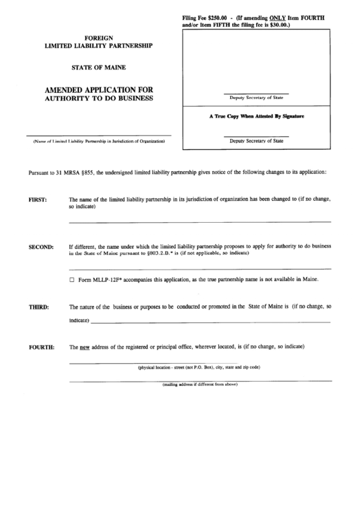 Form Mlpp-12a - Amended Application For Authority To Do Business Printable pdf