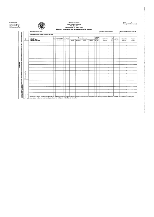 Form Sev 0-3 (Oil Severance Tax) - Monthly Incapable And Stripper Oil Well Report Printable pdf