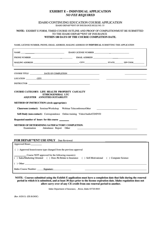 Fillable Idaho Continuing Education Course Application Printable pdf