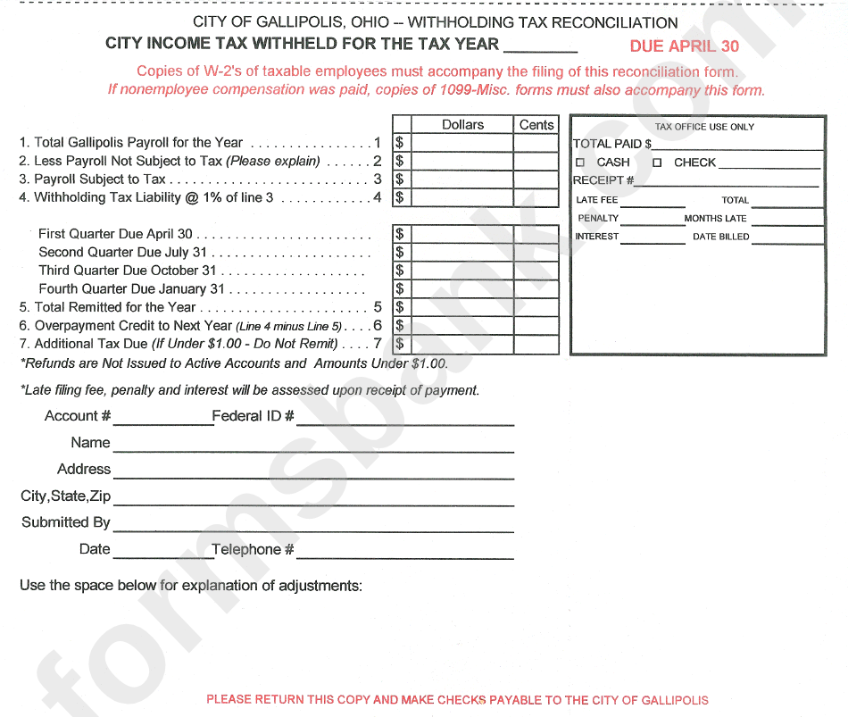 City Income Tax Withheld - City Of Gallipolis