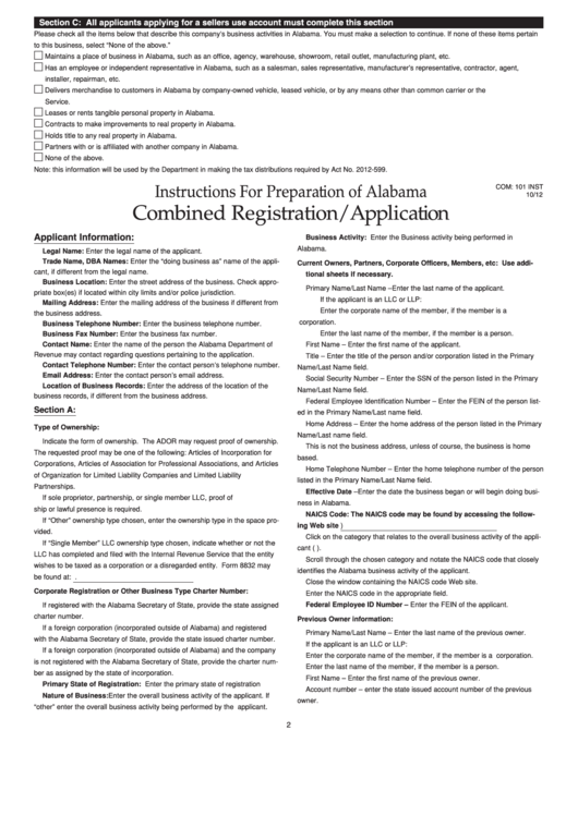 Instructions For Preparation Of Alabama Combined Registration/application Printable pdf