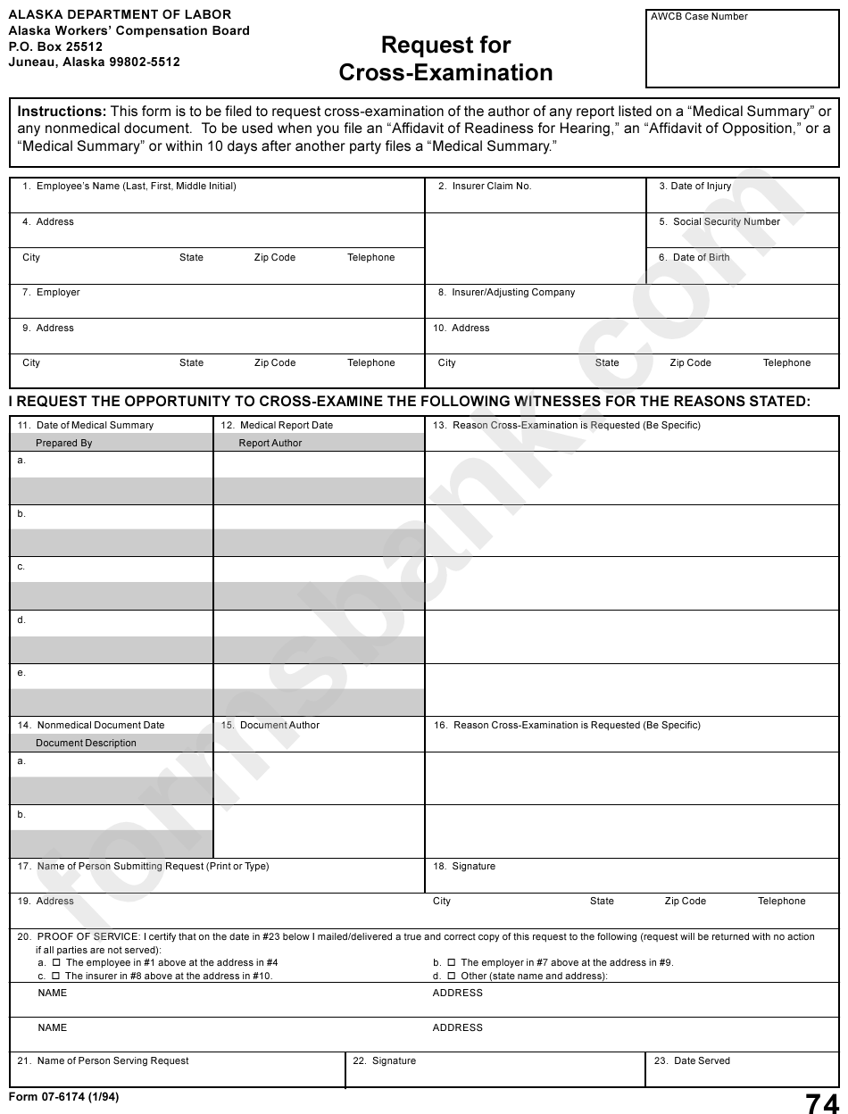 Form 07-6174 - Request For Cross-Examination