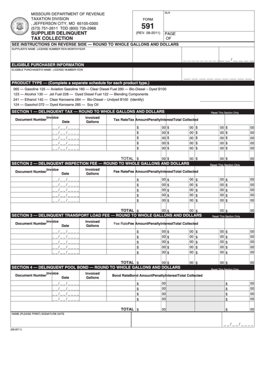Fillable Form 591 - Supplier Delinquent Tax Collection - 2011 Printable pdf