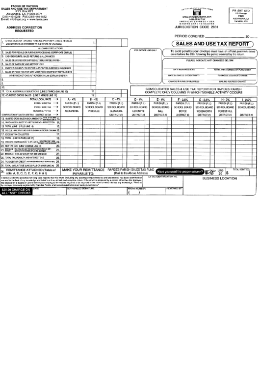 Sales And Use Tax Report - Parish Of Rapides printable pdf download