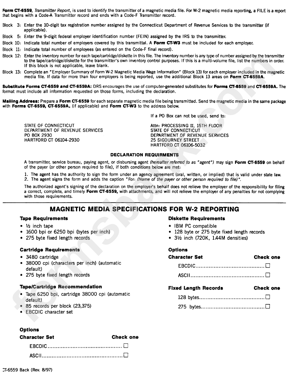 Instructions For Form Ct-6559 - Transmitter Report - Connecticut Department Of Revenue