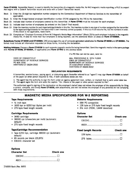 Instructions For Form Ct-6559 - Transmitter Report - Connecticut Department Of Revenue Printable pdf