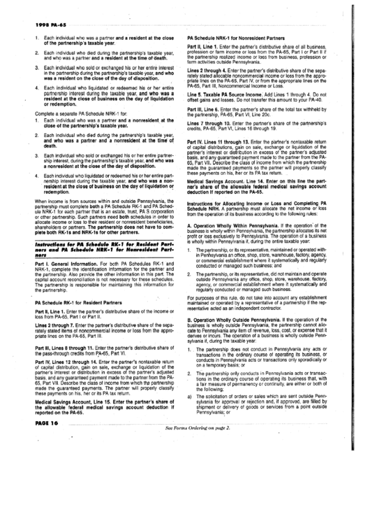 Instructions for pa schedule rk 1 for resident partners and pa schedule