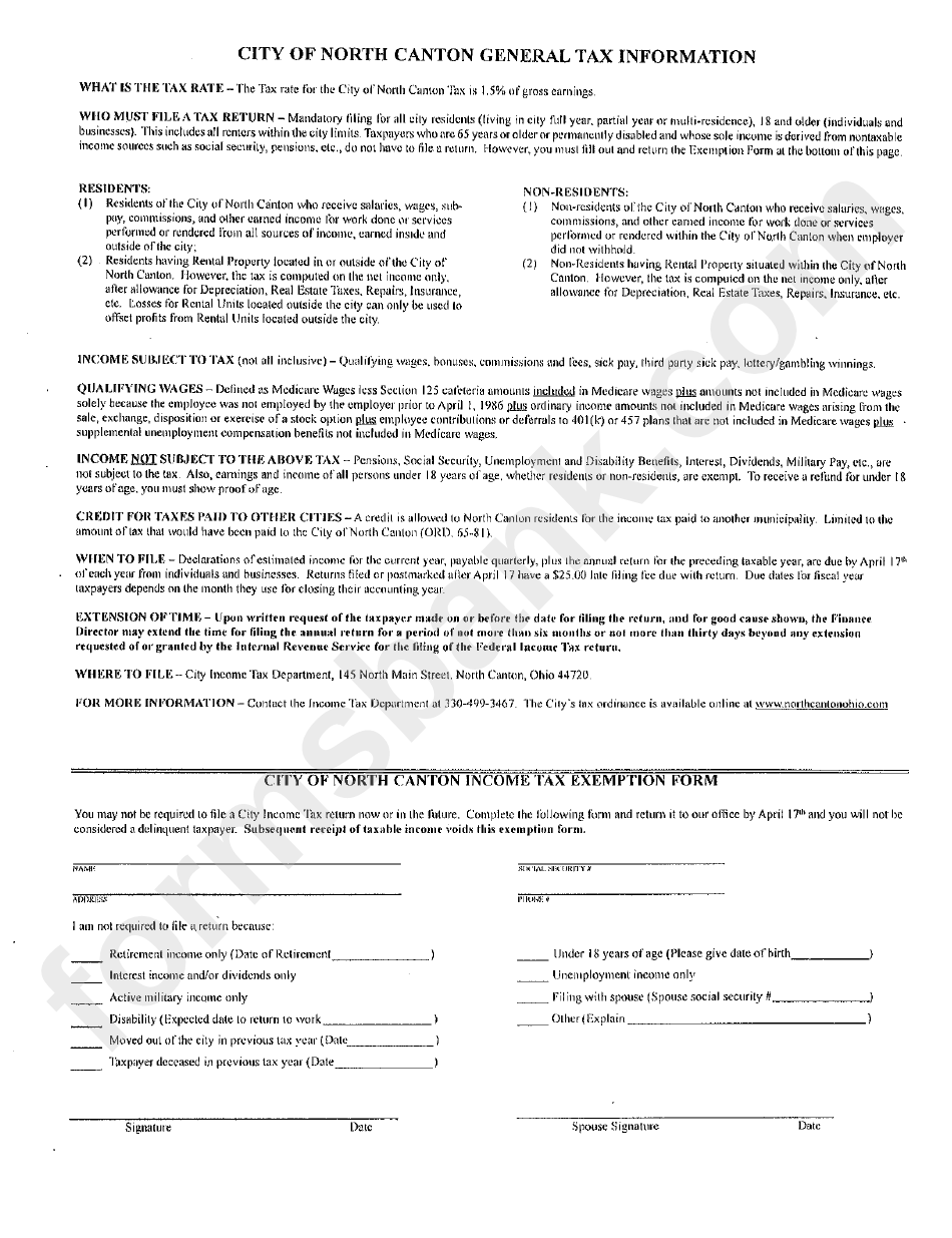 City Of North Canton Income Tax Exemption Form