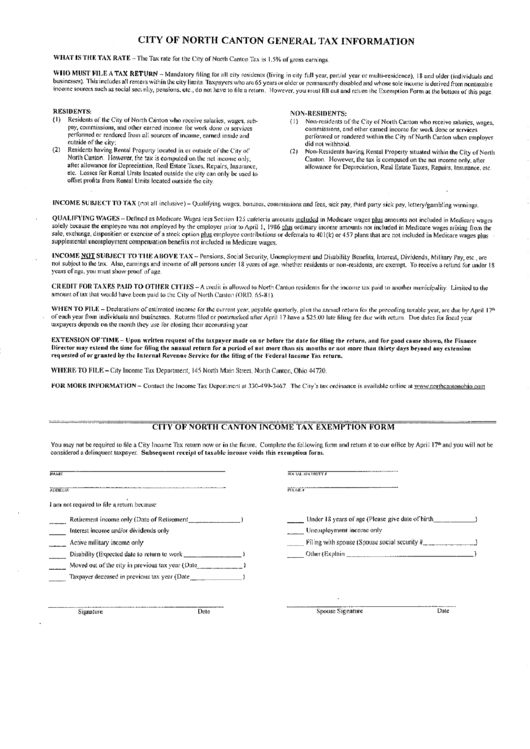 City Of North Canton Income Tax Exemption Form Printable pdf
