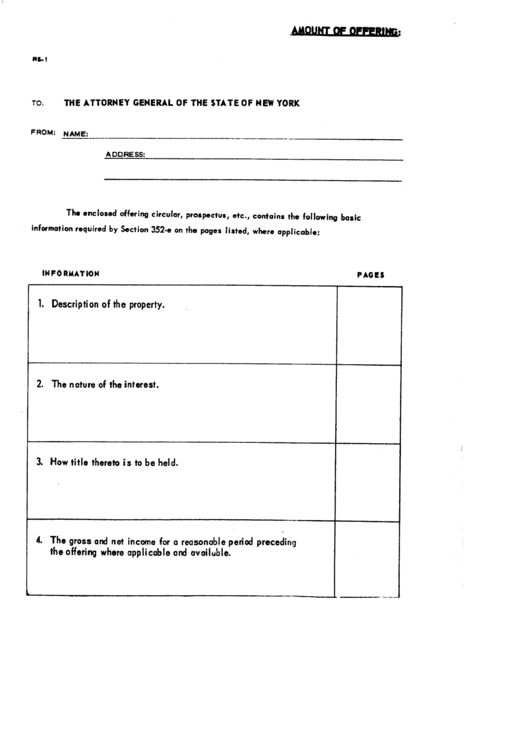 Form Rs-1 - Real Estate Syndication Printable pdf