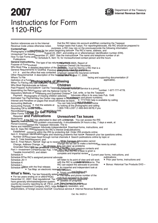 Instructions For Form 1120-ric - 2007 Printable Pdf Download