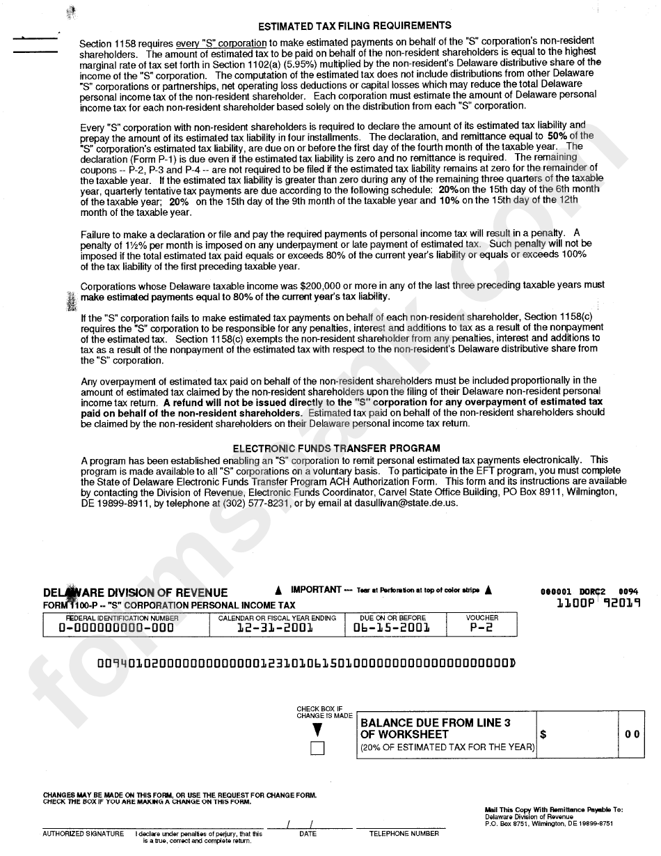 Form 1100-P - S Corporation Personal Income Tax