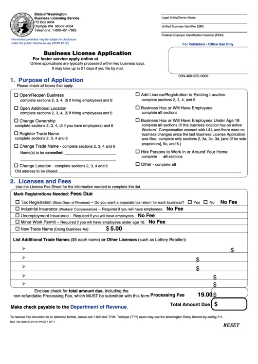 Form Bls-700-028e - Business License Application