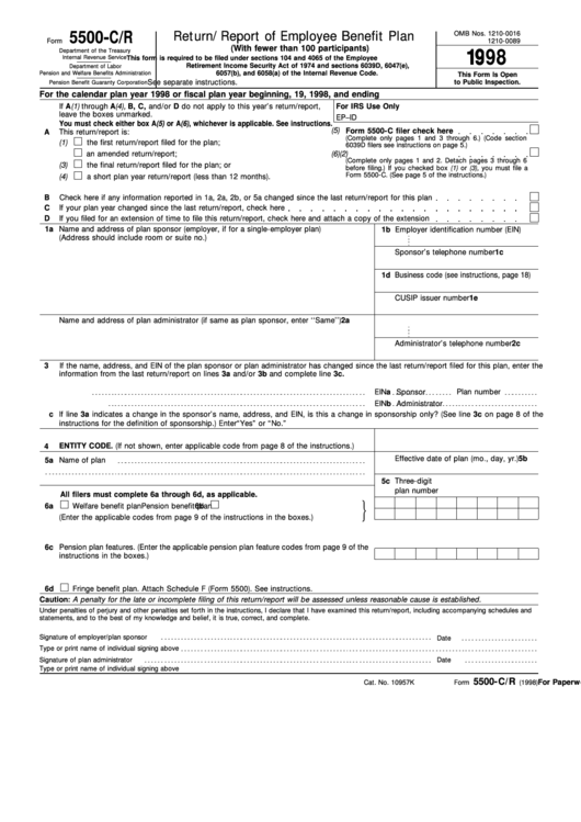 Fillable Form 5500-C/r - Return/report Of Employee Benefit Plan - 1998 Printable pdf