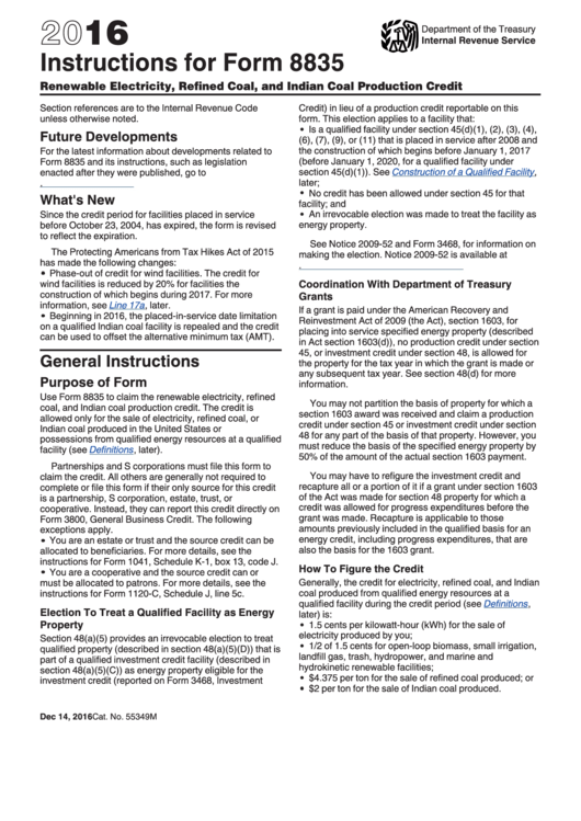 Instructions For Form 8835 - Renewable Electricity, Refined Coal, And ...