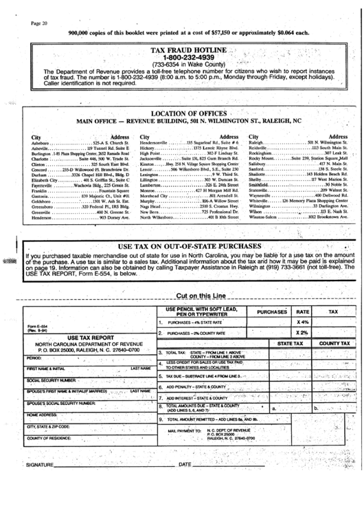 Fillable Form E-554 - Use Tax Report - North Carolina Department Of Revenue Printable pdf