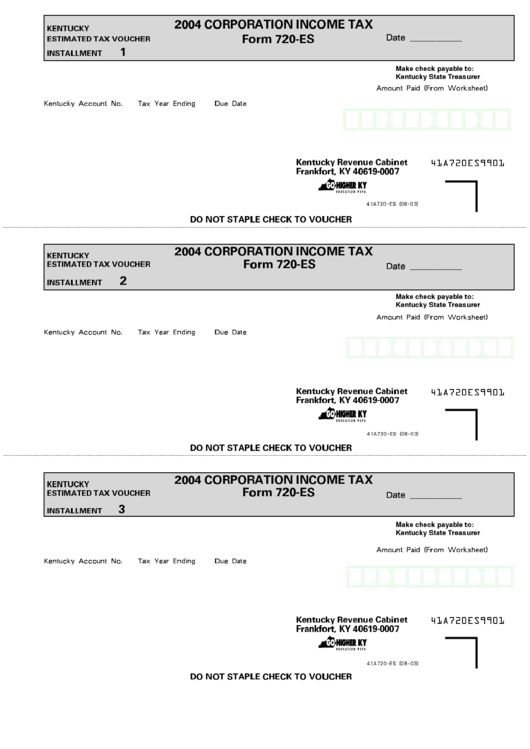 Form 720-Es - Corporation Income Tax - 2004 Printable pdf