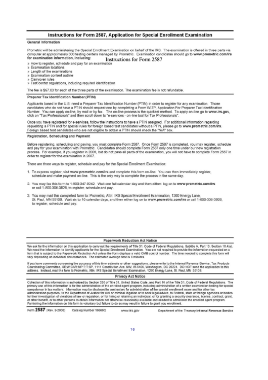 Form 2587 Instructions For Form 2587 Application For Special