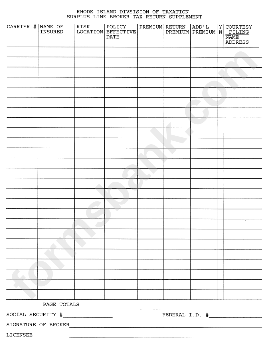 Form T-71a - Surplus Line Broker Return Of Gross Premiums - 2004