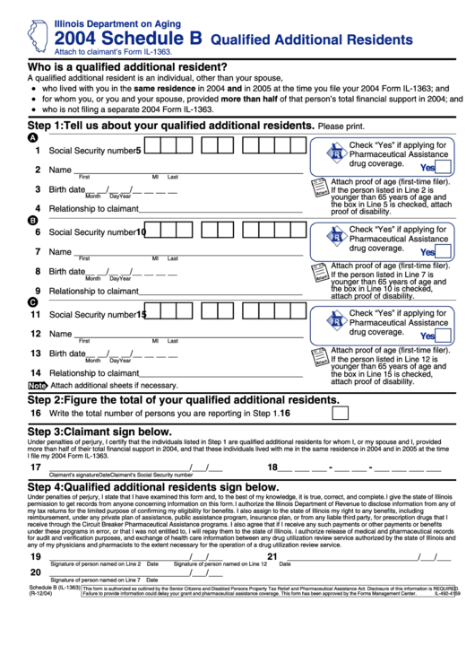 Form Il-1363 - Schedule B - Qualified Additional Residents - 2004 Printable pdf