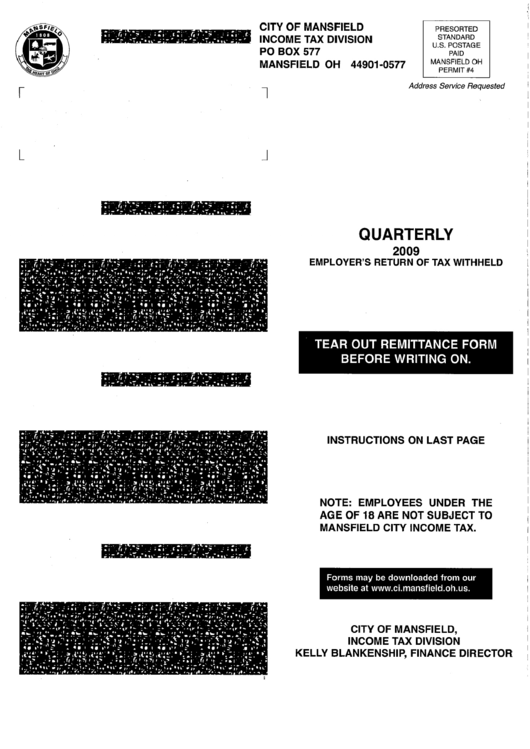 Annual Reconciliation For The Year 2009 - City Of Mansfield, Ohio Income Tax Division Printable pdf