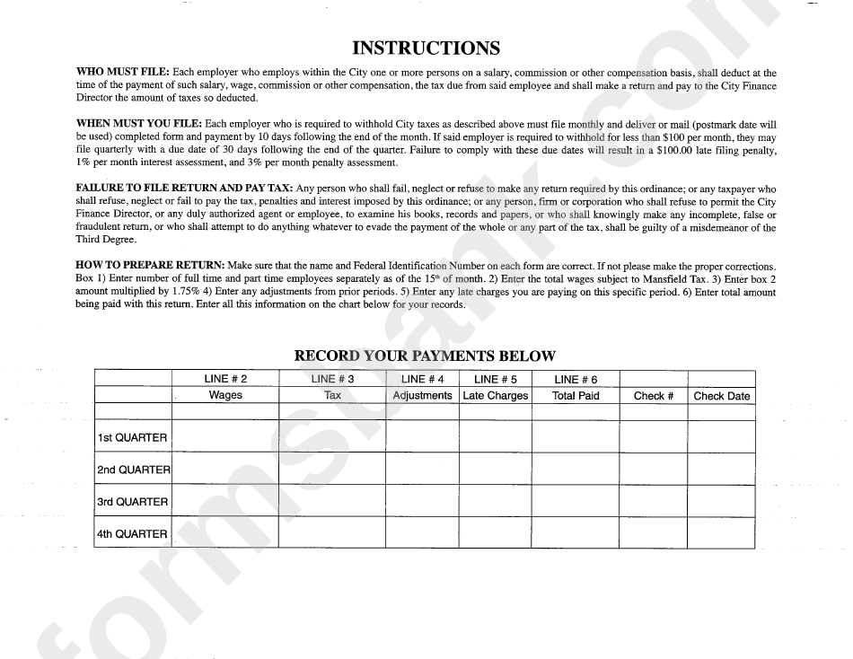 Annual Reconciliation For The Year 2009 - City Of Mansfield, Ohio Income Tax Division