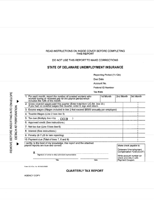 Form Uc-8 - Quarterly Tax Report Printable pdf
