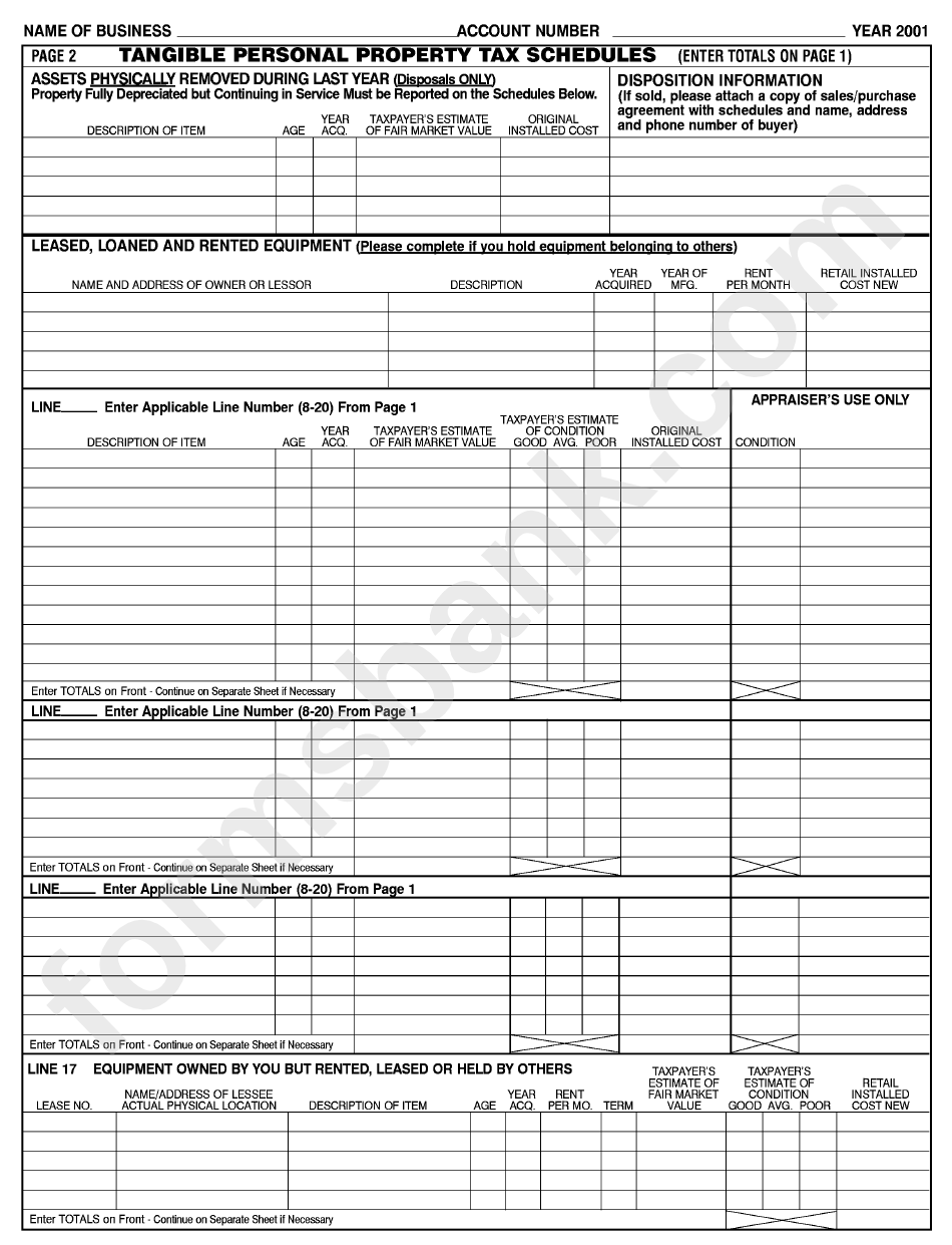 Tangible Personal Property Tax Return - 2001 - Pinellas County, Florida