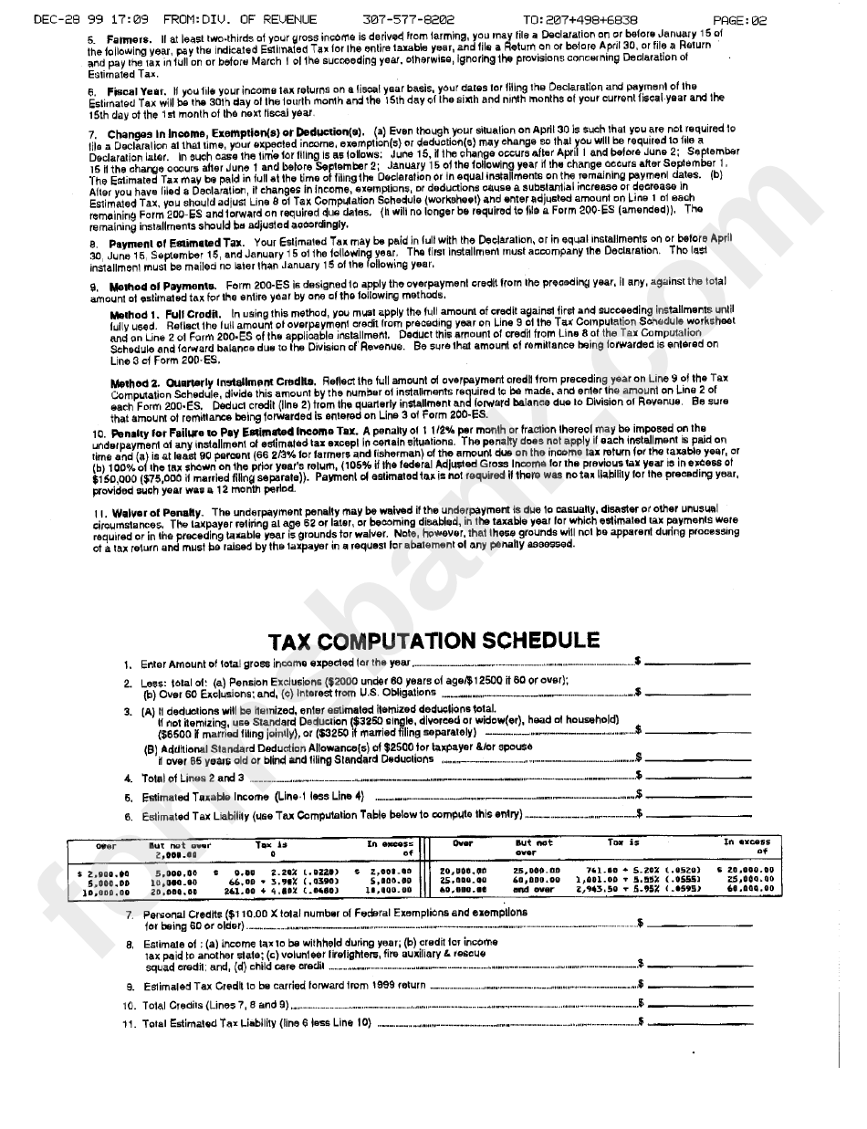 Form 200-Es - Declaration Of Estimated Tax For Individuals