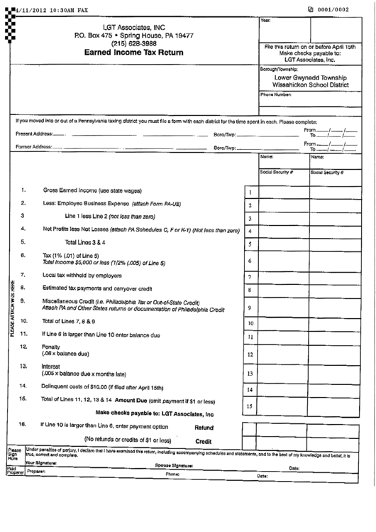 Earned Income Tax Return Printable pdf