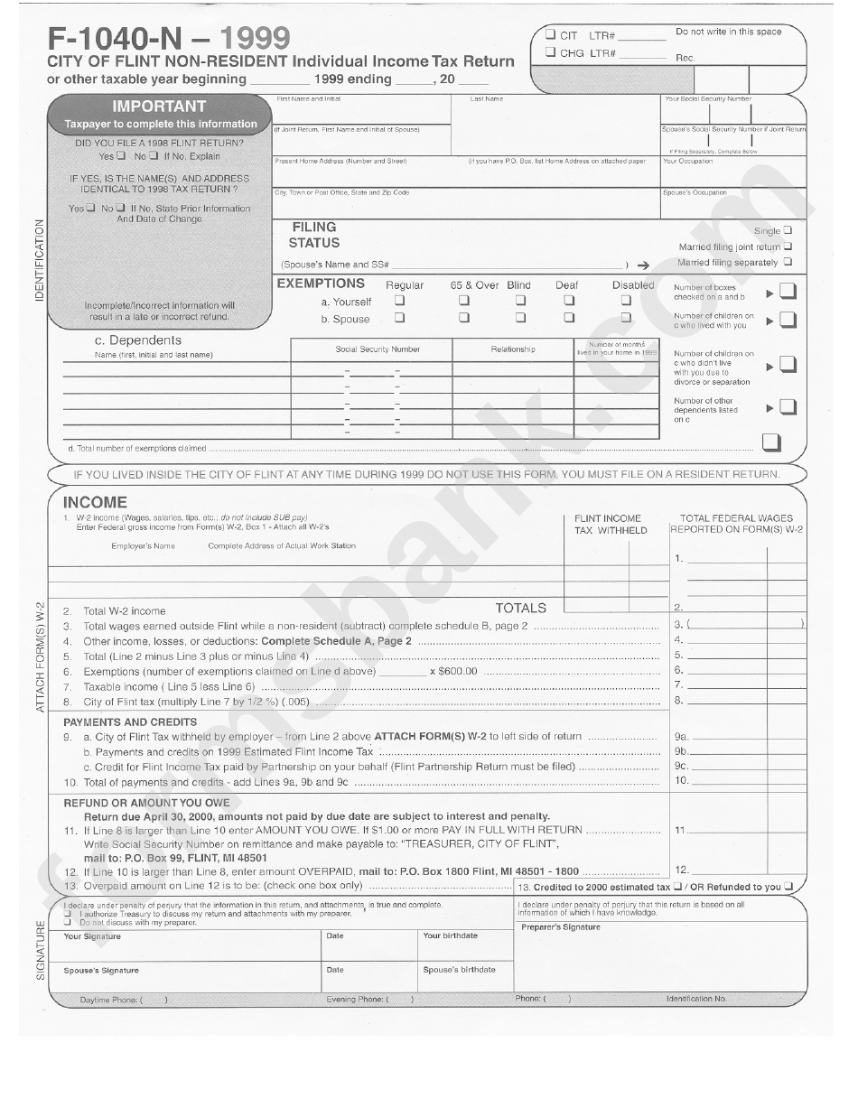 Form F-1040-N - Individual Income Tax Return - 1999