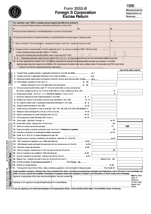 Fillable Form 355s-B - Foreign S Corporation Excise Return - 1998 Printable pdf