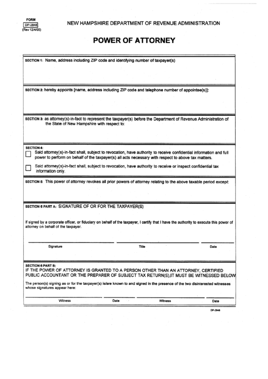 Fillable Form Dp-2848 - Power Of Attorney - 1995 Printable pdf