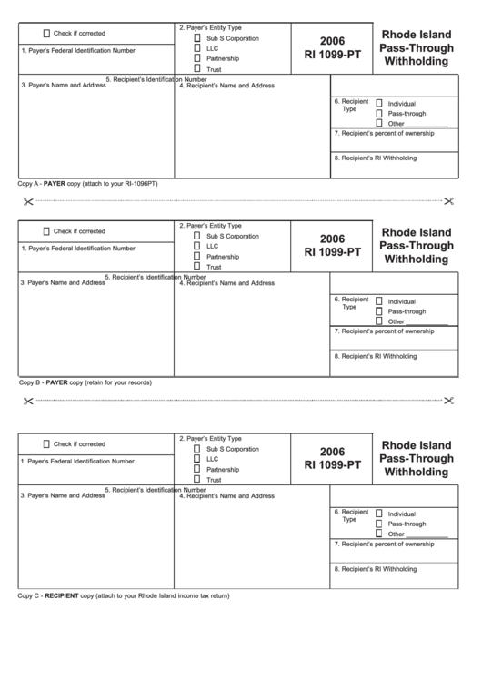 Form Ri 1099-Pt - Rhode Island Pass-Through Withholding - 2006 Printable pdf